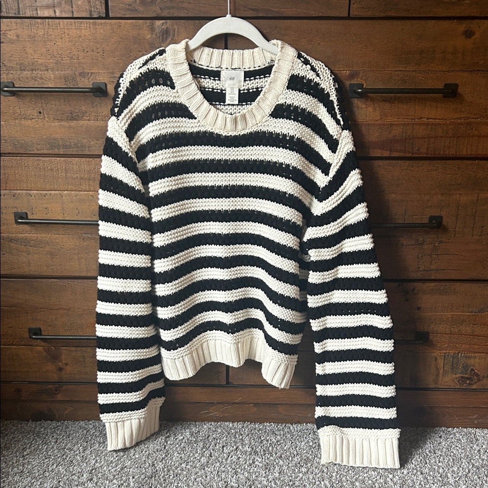 H&M Striped Black and Cream Knit Sweater